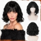Short wavy golden chestnut brown wig, 12-inch bob with bangs, women's curly shoulder-length bob wig, everyday style.