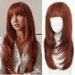 Brown women's bangs wig, wavy brown long wig, 26-inch layered brown wig