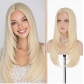 Brown blonde wig with bangs, mid-length layered natural straight synthetic wig, everyday style, 24 inches.