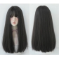 Women's long black straight wig with natural air bangs, full head of hair, realistic wig