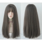 Women's long black straight wig with natural air bangs, full head of hair, realistic wig