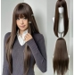 Women's long black straight wig with natural air bangs, full head of hair, realistic wig