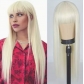 Women's long black straight wig with natural air bangs, full head of hair, realistic wig