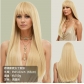 Women's long black straight wig with natural air bangs, full head of hair, realistic wig
