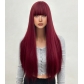Women's long black straight wig with natural air bangs, full head of hair, realistic wig