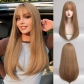 Women's long black straight wig with natural air bangs, full head of hair, realistic wig