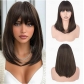 Golden bangs bob wig, shoulder-length, straight, natural-looking, synthetic, heat-resistant, European and American style, everyday headpiece for women.