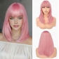 Golden bangs bob wig, shoulder-length, straight, natural-looking, synthetic, heat-resistant, European and American style, everyday headpiece for women.
