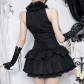 Dark retro high-neck sleeveless cake dress, 2026 new gothic style slim-fit punk short skirt for women.