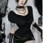 Dark-themed halter neck top, 2026 new slim fit gothic style Harajuku retro punk T-shirt for women.