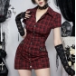 Dark-themed plaid shirt dress, 2026 new gothic style slim-fit retro punk short skirt for women.