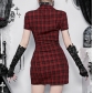 Dark-themed plaid shirt dress, 2026 new gothic style slim-fit retro punk short skirt for women.