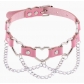 New punk street style linked heart chain clavicle chain choker with unique pin buckle leather necklace choker