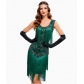 Plus-size sequined beaded dress, 1920s retro ball gown with tassels, cocktail party dress.