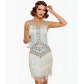 Plus-size sequined beaded dress, 1920s retro ball gown with tassels, cocktail party dress.