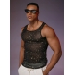 European and American style men's fishnet back hollow suspender vest men's sexy see-through sequin disco outfit nightclub performance costume