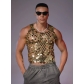 European and American style sexy men's hollowed-out vest top with rhinestones, see-through design, nightclub party fishnet sequins