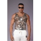 European and American style sexy men's hollowed-out vest top with rhinestones, see-through design, nightclub party fishnet sequins