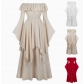 New Women's Dresses: Vintage Medieval Elastic Waist Dress, Renaissance Long Dress