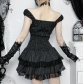 Dark-themed striped tiered dress, 2026 new gothic style Lolita Japanese subculture dress.