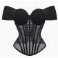 Summer off-shoulder corset, breathable mesh evening dress, waist-cinching shaping top, women's herringbone corset